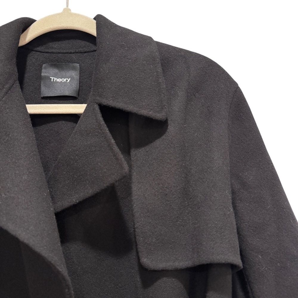 NWT Theory Long Wrap Belted Trench Coat Wool Cashmere Black Sz M - Picture 9 of 16